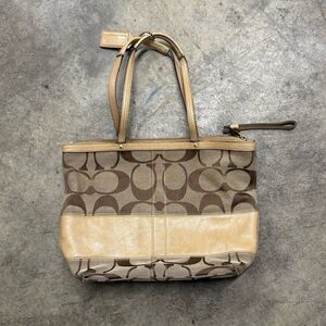 Vintage Coach monogram canvas leather tote bag